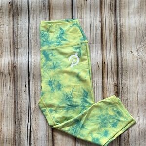 Peloton Yellow and Blue Tie-Dye Capri Leggings